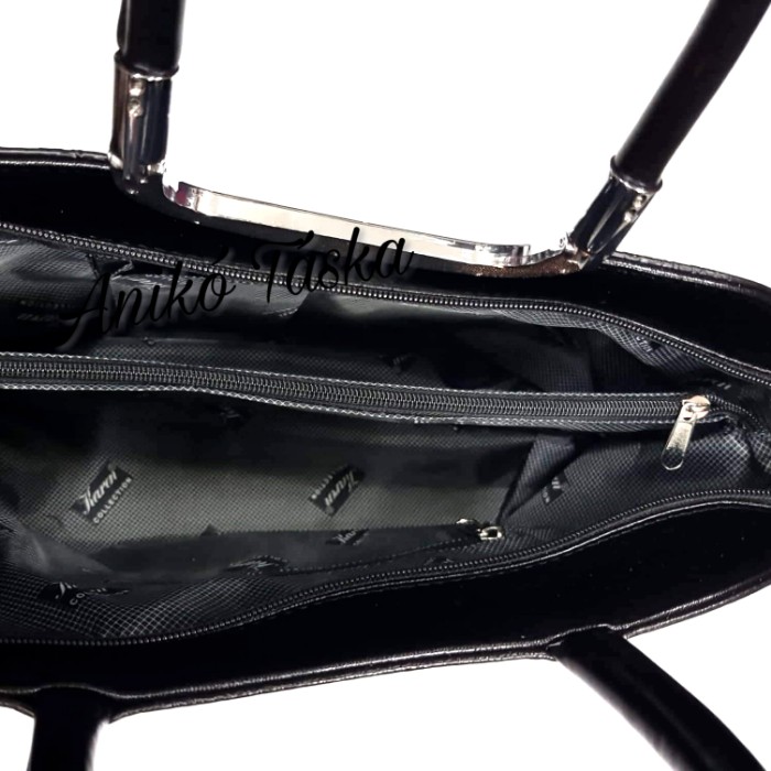 Karen elegáns nagy kézi táska billenő fogós fonott dekor fekete