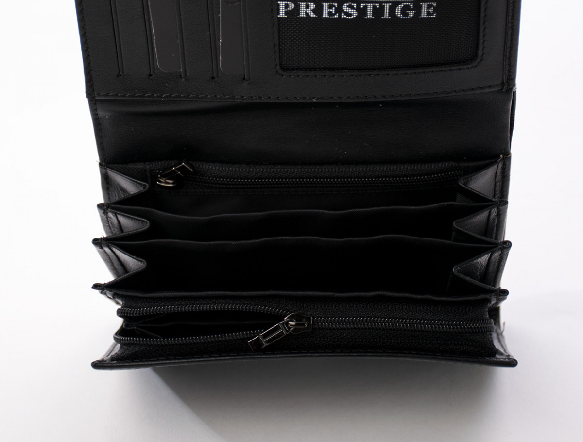 Prestige bőr női pénztárca fedeles fekete