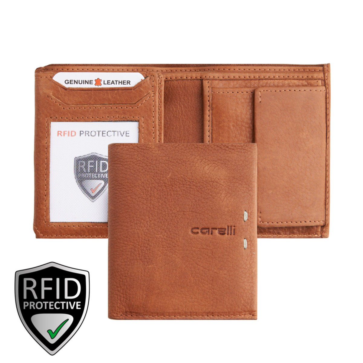 Giorgio Carelli férfi bőr pénztárca álló RFID világos barna