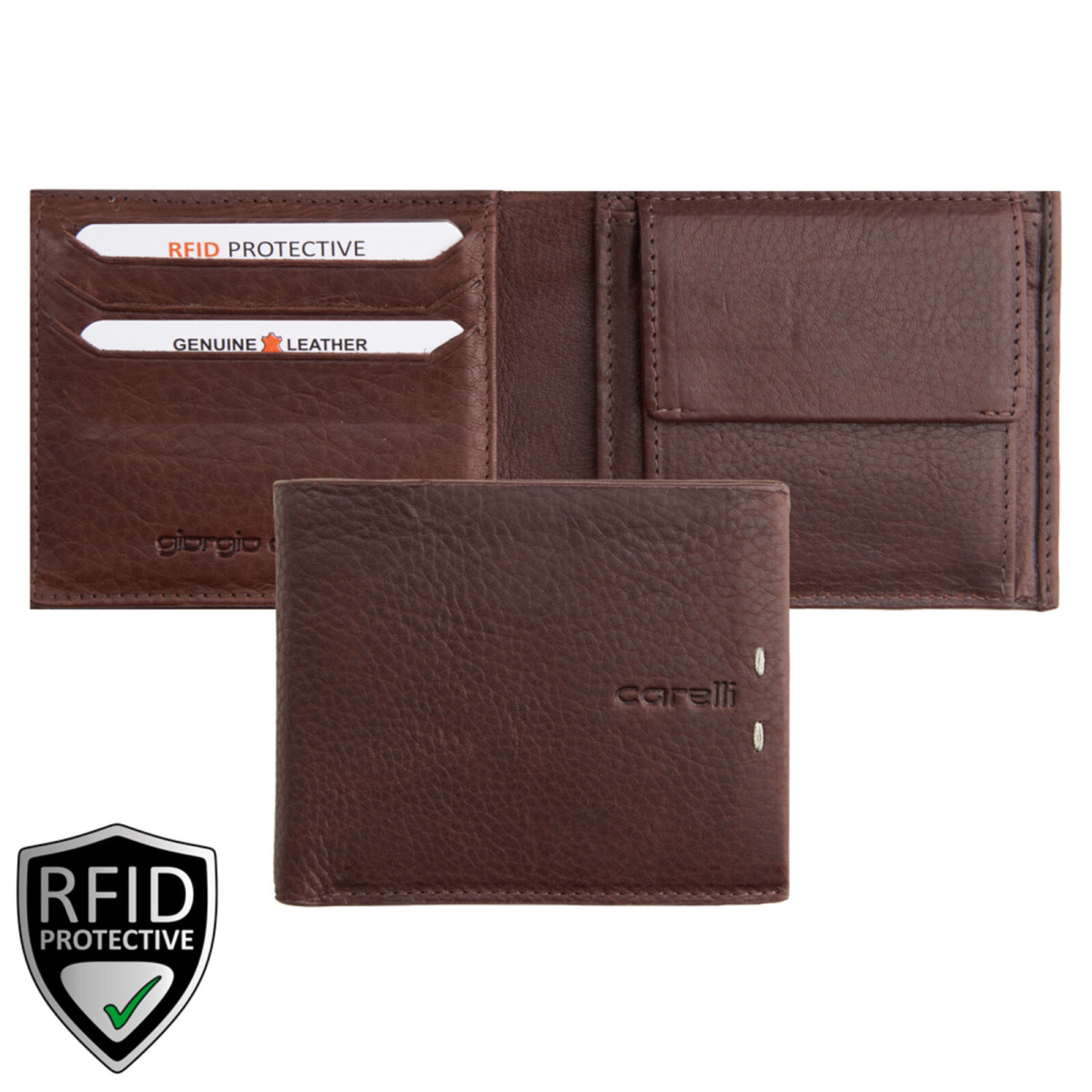 Giorgio Carelli férfi bőr pénztárca fekvő fényképtartóval RFID barna