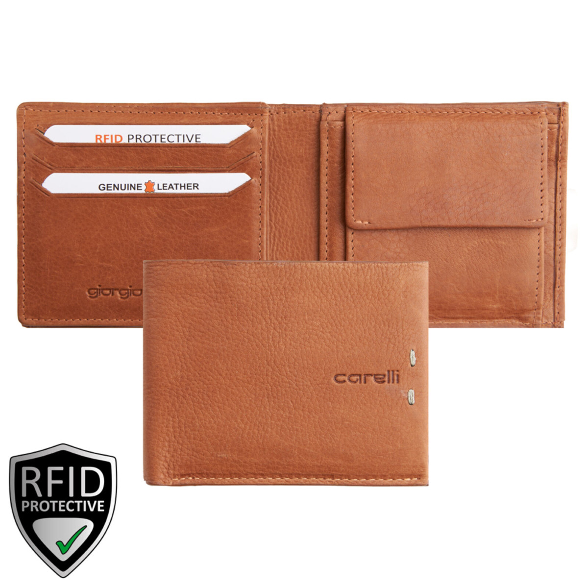 Giorgio Carelli férfi bőr pénztárca fekvő  fényképtartóval  RFID világos barna