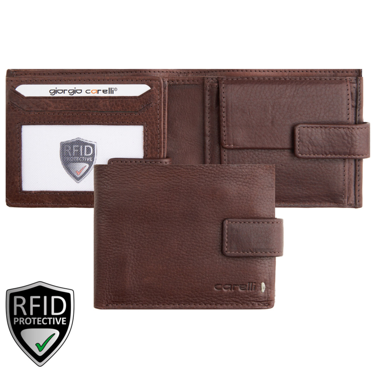 Giorgio Carelli férfi bőr belül kapcsos fekvő pénztárca fényképtartóval RFID barna
