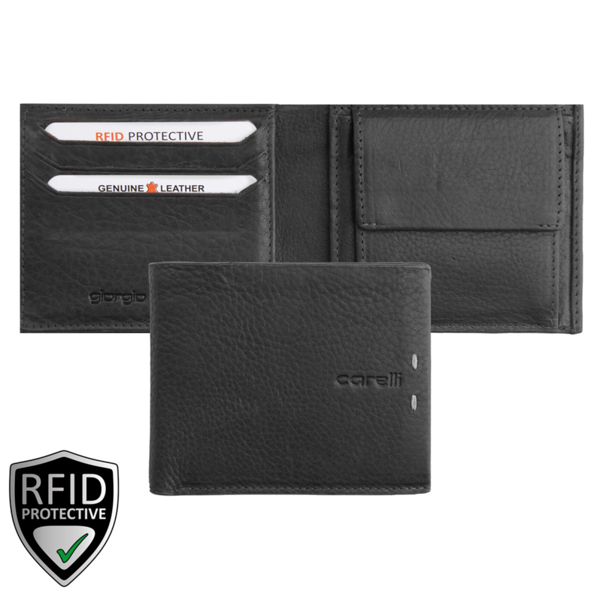 Giorgio Carelli férfi bőr pénztárca fekvő belül patentos fényképtartóval RFID fekete