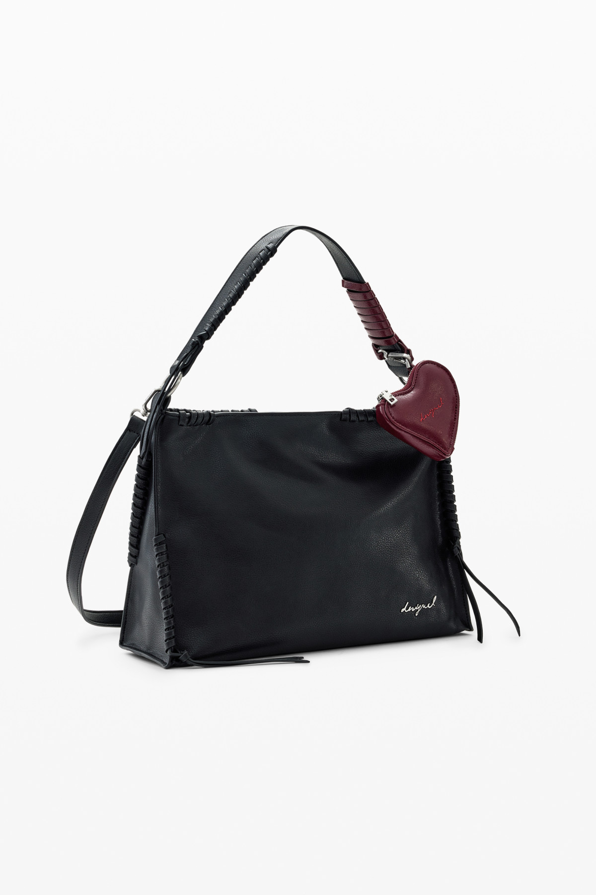 Desigual közepes női táska cserélhető vállpánttal ráadás szív pénztárcával fekete