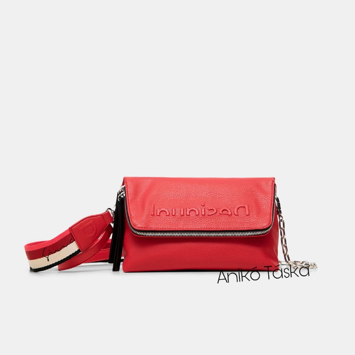 Új Desiguál női fedeles táska átvetős domború mintával piros