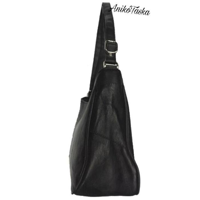 Bőr női táska állítható vállpánttal fekete